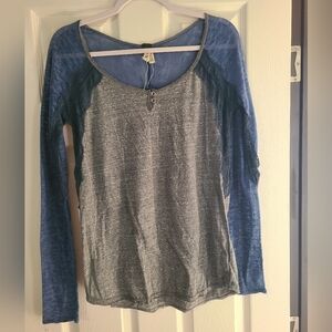 Free People Women's Blue and Gray Long Sleeve Lace Top